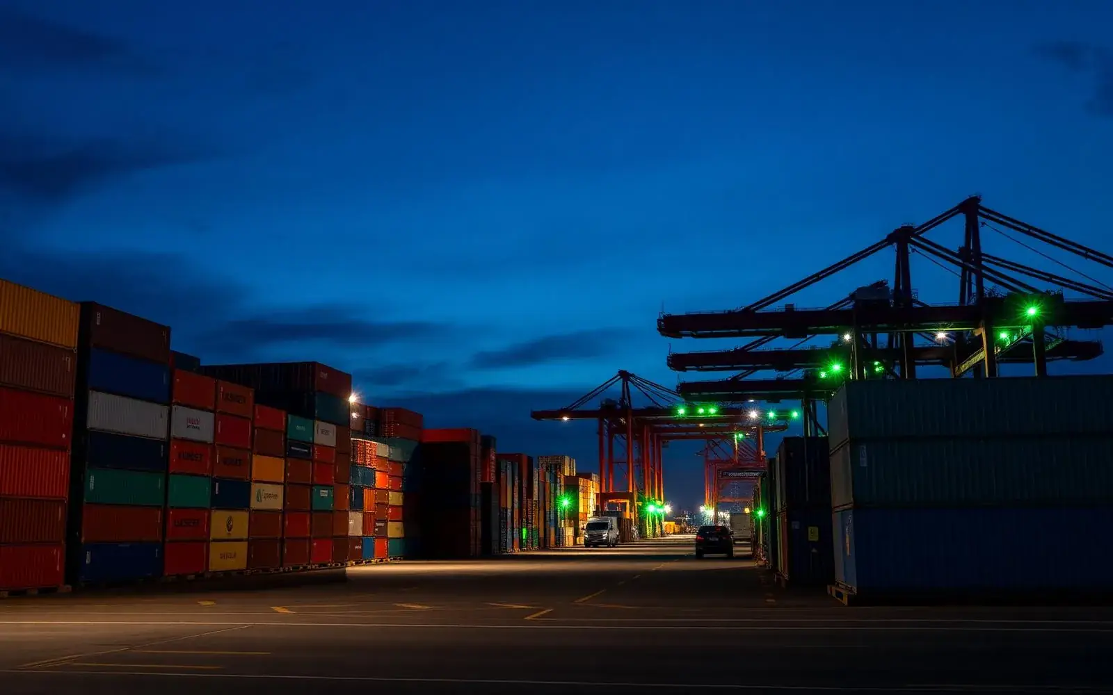 Modern container port at night