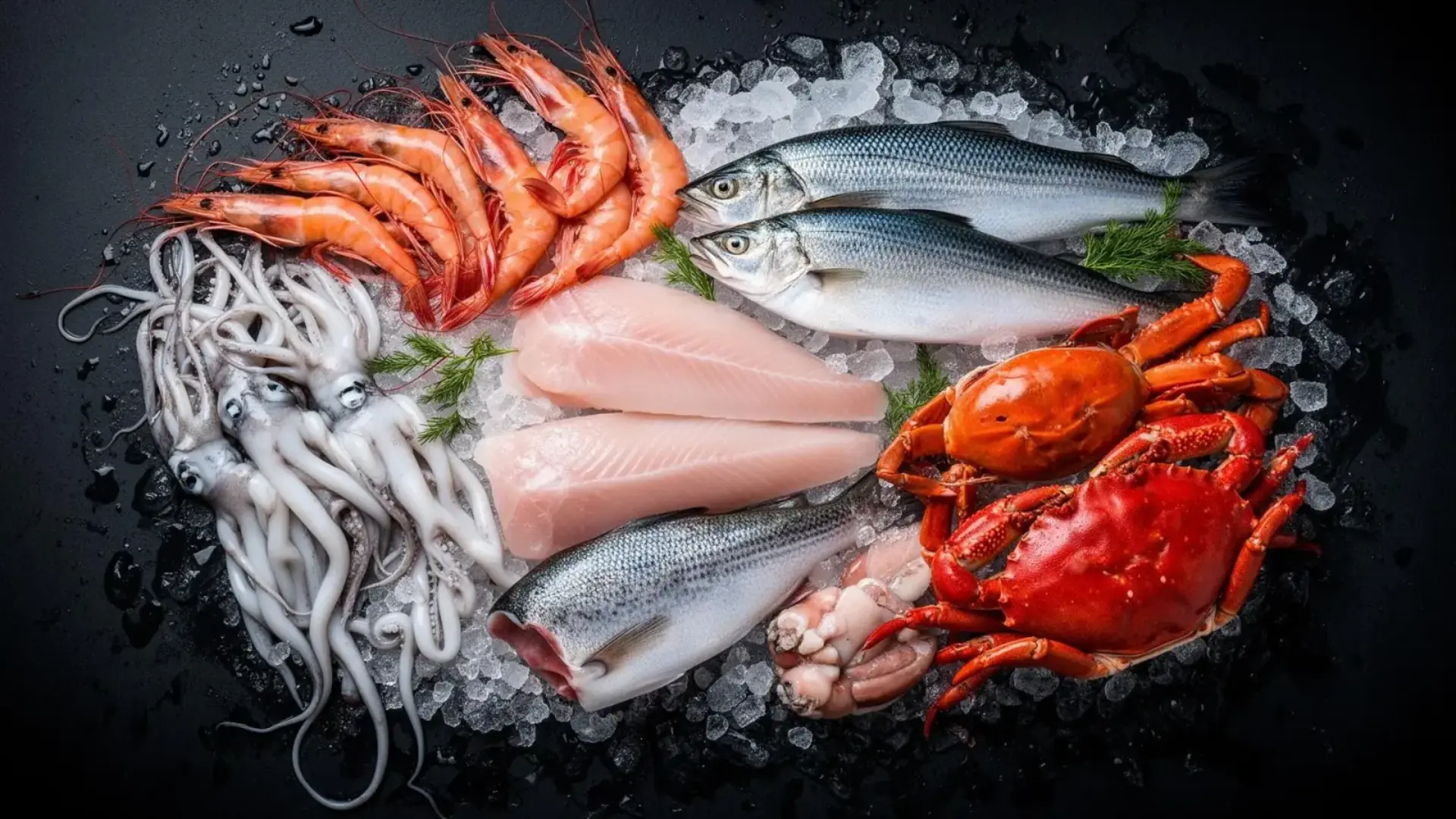 Premium seafood spread on ice